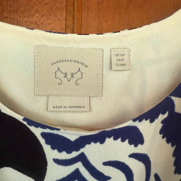 Anthropologie Blue and Black Vanessa Virginia Ink Blooms Floral Dress - Picture 5 of 5